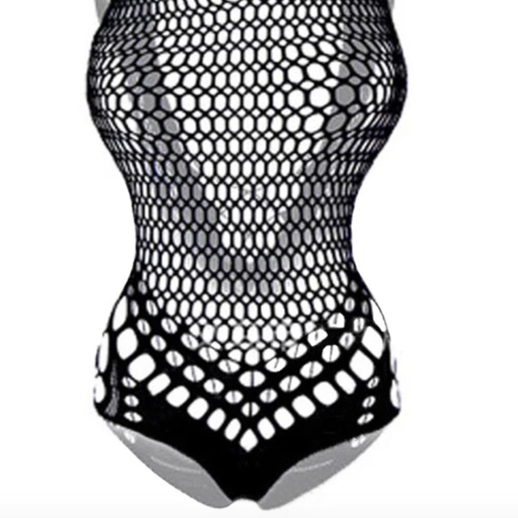 Black Full stretch Hole covered Teddy Bodysuit. One size fits most - Picture 1 of 2